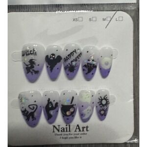 Halloween White And Purple‎ Ombré Almond Press On Nails